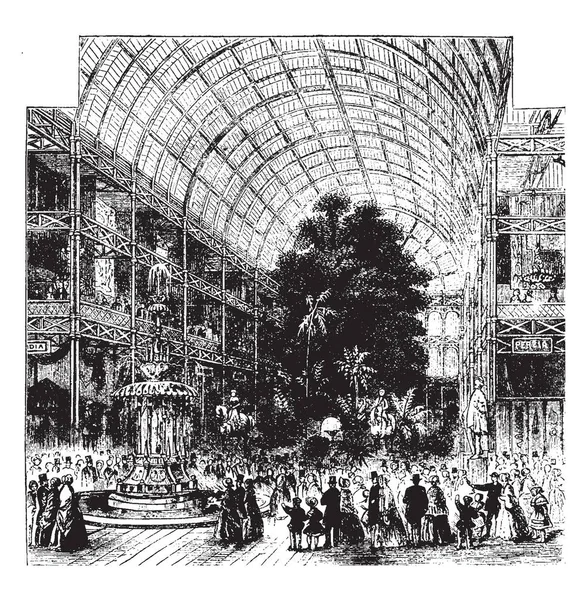 Uma Cena Exposição Londres 1851 Desenho Linha Vintage Gravura Ilustração — Vetor de Stock