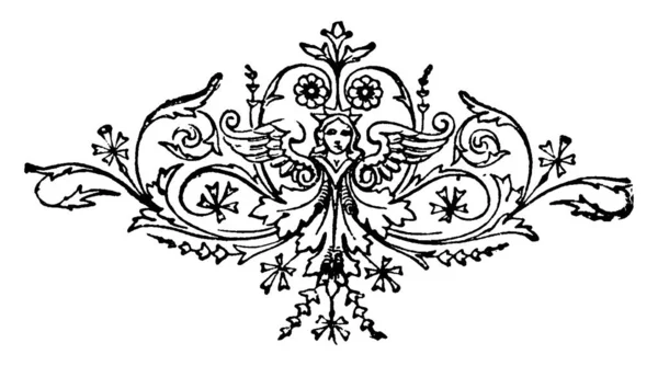 Divider Angel Decorated Floral Arrangements Picture Vintage Line Drawing Engraving — Stock Vector