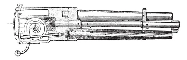 オチキス銃リボルバー機構の縦断面図は ヴィンテージには 図が刻まれています 産業百科事典 1875 — ストックベクタ