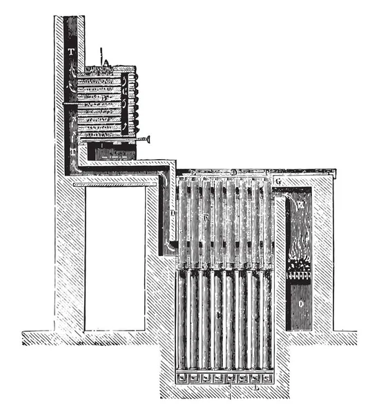Furnace Blaise Ilustração Gravada Vintage Enciclopédia Industrial Lami 1875 — Vetor de Stock