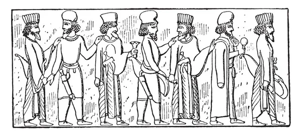 Personnes Dépendantes Bas Relief Persépolis Illustration Gravée Vintage — Image vectorielle