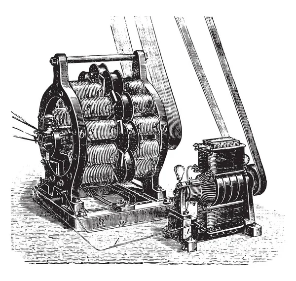 Machine Stromingen Excitatrice Aan Siemens Vintage Gegraveerd Illustratie Industriële Encyclopedie — Stockvector