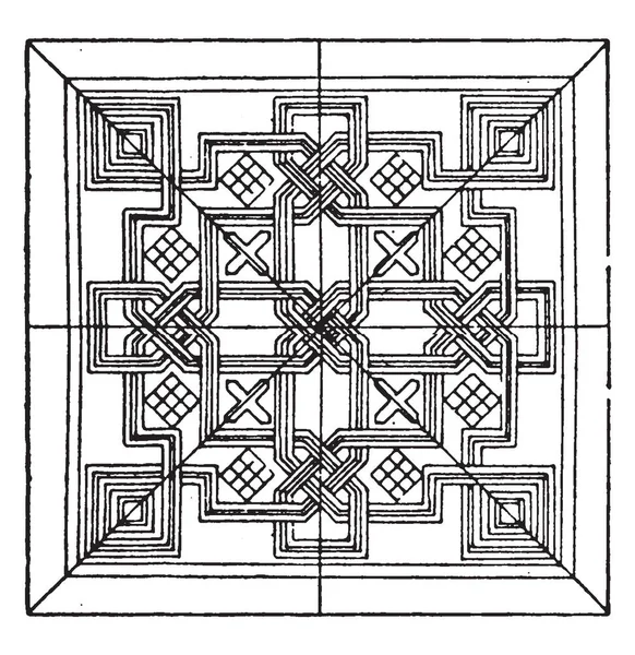 Renaissance Square Panel Design Veneziano Século Desenho Linha Vintage Gravura —  Vetores de Stock