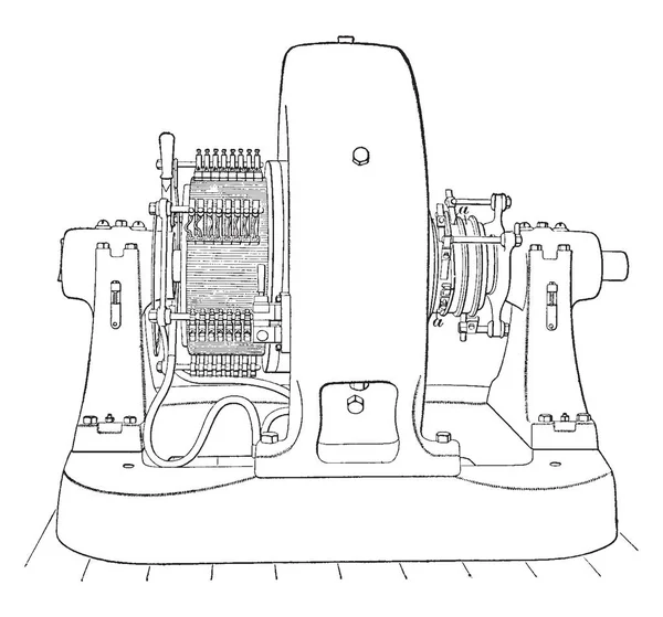 シリーズ フィールド シャント電流回路 ビンテージの線描画や彫刻イラストを 点からの流れを許可するように使用される電気部品は します — ストックベクタ