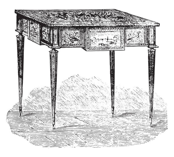 Work table, Louis XVI style (Louvre), vintage engraved illustration. Industrial encyclopedia E.-O. Lami - 1875