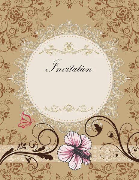 Carte Invitation Vintage Avec Motif Floral Rétro Élégant Décoré Fleurs — Image vectorielle