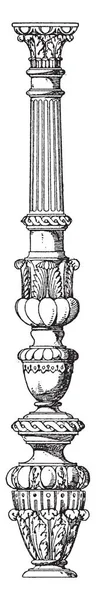 Candelabrum-Like Column Profiled Shaft, moulded, square, lathe-turned, vintage line drawing or engraving illustration. — Stock Illustration Candelabrum Column Profiled Shaft Moulded Square Lathe Turned Vintage Line Royalty Free Stock Vectors