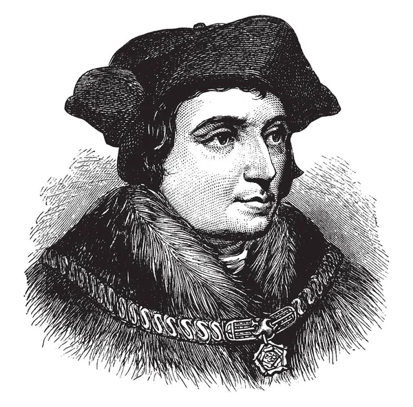 Sir Thomas More Face Holbein Picture Vintage Line Drawing Engraving — Stock Vector