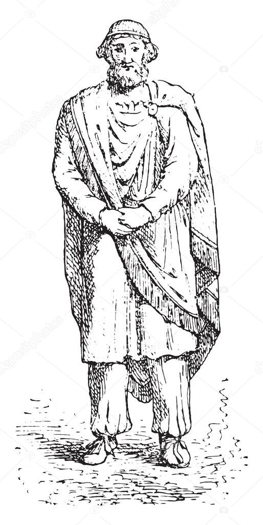 Dacian king or Sarmatian, vintage engraved illustration