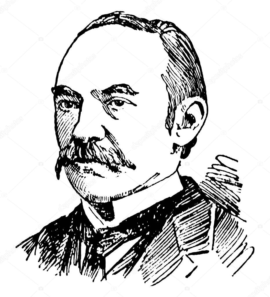 Thomas Hardy, 1840-1928, he was an English novelist and poet, vintage line drawing or engraving illustration