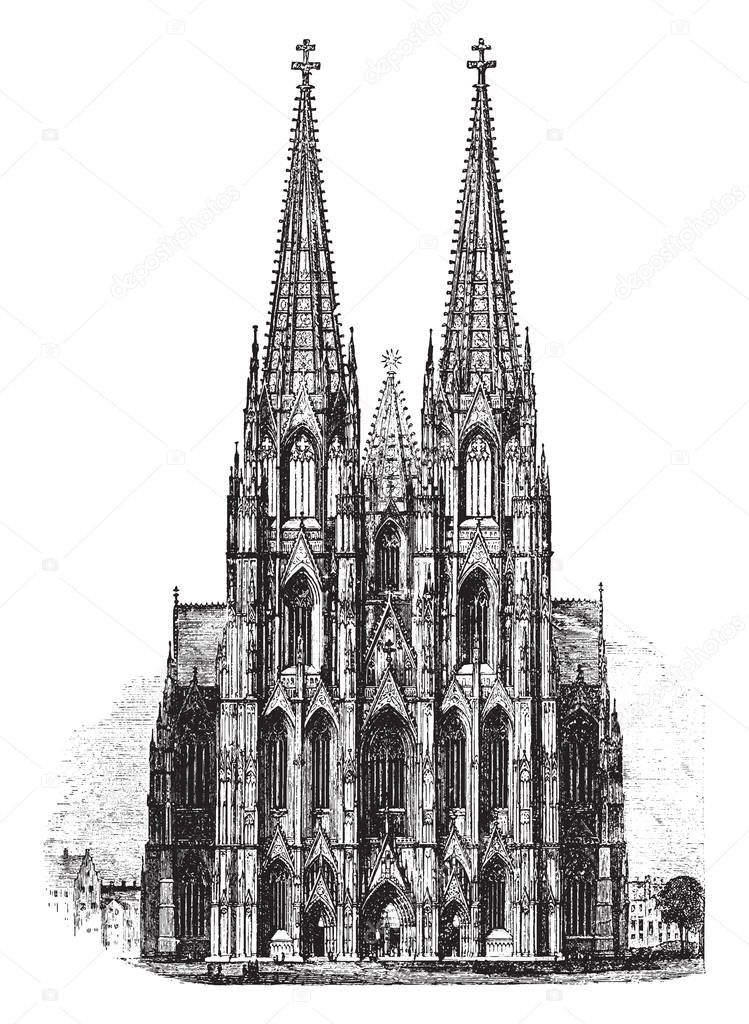 Cologne Cathedral is a roman catholic church has been shown in this picture. In this church Archbishop of Cologne seated, vintage line drawing or engraving illustration.
