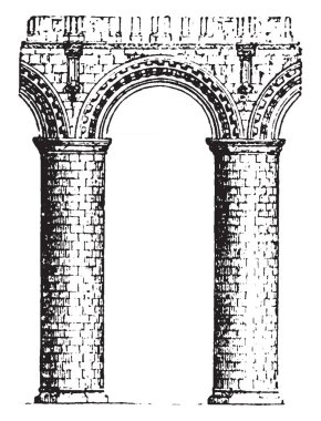 Norman Arch, Romanesk Arch, özellikle windows ve kapı, vintage çizgi çizme veya oyma illüstrasyon üzerinde İngilizce Romanesk mimari için kullanılan stilleri.