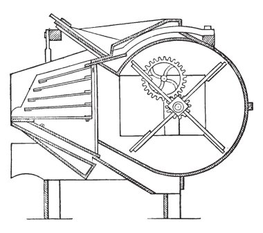 Bu örnekte işlev Fanning Mill, vintage çizgi çizme veya oyma illüstrasyon temsil eder..