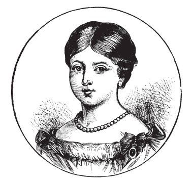 İskenderiye Victoria, 1819-1901, o kraliçesi Büyük Britanya Birleşik Krallık ve İrlanda 1837 gelen 1901 için vintage çizgi çizme veya oyma illüstrasyon yapıldı.