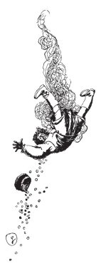 Lay the Blame, bu sahne bir adam düşen gösterir, şapka ve havada sikke, vintage çizgi çizim veya gravür illüstrasyon