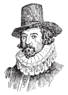 Lord Francis Bacon, İngiliz filozof, yazar, devlet adamı ve bilim adamı, bilimsel yöntem, vintage çizgi çizme veya oyma illüstrasyon onun tanıtımı için ünlü o 1561-1626, oldu