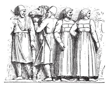 Daçya ve Sarmatya'lı (Trajan sütunu), vintage illüstrasyon kazınmış