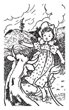 Hayvan ile oynayan bir çocuk ve boru, vintage çizgi çizme veya oyma illüstrasyon oynayan başka bir çocuk