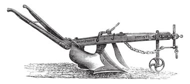 Pulluk-dönüm alt-Eylül Bay Trutschter, vintage illüstrasyon kazınmış. Endüstriyel ansiklopedi E.-O. Lami - 1875