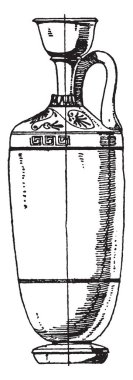 Yunan Lekythos boyun olduğu uzun bir omuz ile onun Yunan çanak çömlek, vintage çizgi çizme veya oyma bir tür.