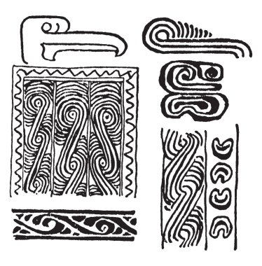 Bir yinelenen desen, çizim için vintage veya oyma illüstrasyon Papua Frigatebird formları vardır.