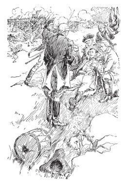 Ölüm General James Wolfe, vintage çizgi çizme veya oyma illüstrasyon.