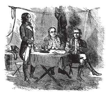 George Washington genel Braddock, vintage çizgi çizme veya oyma illüstrasyon.