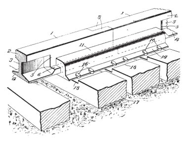 Demiryolu eklem demiryolu parça veya rehber trenler, vintage çizgi çizme veya oyma illüstrasyon destek yüzey yapılar katılmak için kullanılır.