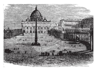 St Peter ve Vatikan olduğunu bir İtalyan Rönesans Kilisesi Vatikan, vintage çizgi çizme veya oyma illüstrasyon.