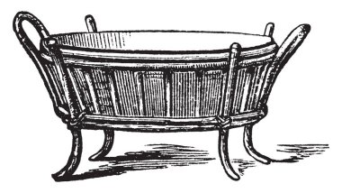 Oval Jardiniere dekoratif bitki ve çiçekler tutmak için kullanılan, daha nadiren bir stand üzerinde hangi bitkiler yer yerleştirilebilir, vintage çizgi çizme veya oyma illüstrasyon olduğunu.