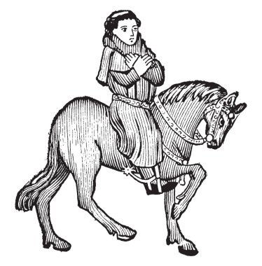 Chaucer'ın Canterbury Hikayeleri dan Peder, bu resim at, iki elle çizim için başka vintage veya oyma illüstrasyon üzerine göğüs kept sürme Parson gösteriyor.