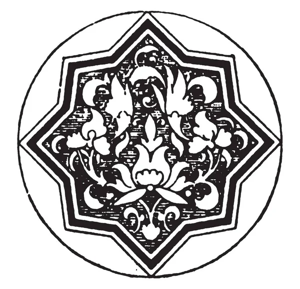 にきびは準レギュラーの先の尖った星の装飾 ビンテージ ライン描画または彫刻の図 — ストックベクタ