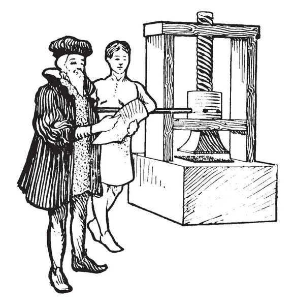 Иллюстрация Представляет Собой Печатный Станок Печати Текста Картинок Шрифта Пластины — стоковый вектор