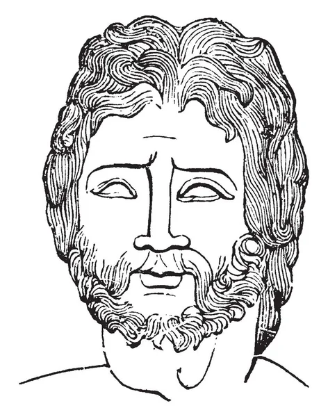 水の神 ローマ神話と宗教 ビンテージの線描画や彫刻イラストの海のネプチューン 頭の古代彫刻 — ストックベクタ