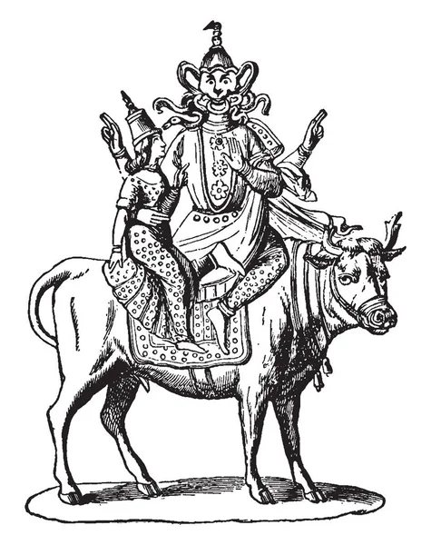 Tomto Obrázku Lord Shiva Jeho Manželka Spolu Nimi Oni Sedí — Stockový vektor
