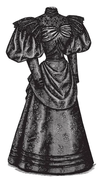 世紀後半のドレスは ビンテージの線描画や彫刻イラスト — ストックベクタ