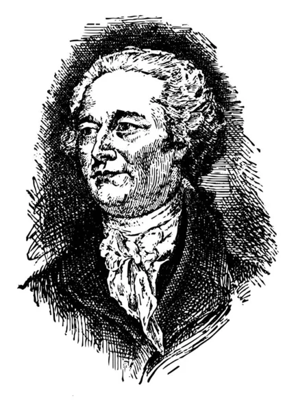 1804 彼はアメリカの政治家 最初アメリカ合衆国財務長官 影響力のある通訳者 米国憲法 ビンテージの線描画やイラストを彫刻のプロモーター — ストックベクタ