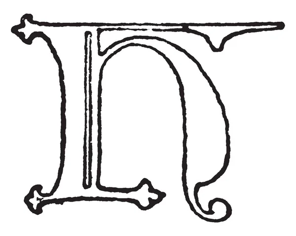 Una Letra Uncial Gótico Dibujo Línea Vintage Ilustración Grabado — Vector de stock