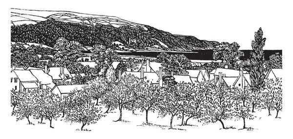 Este Dibujo Pluma Porlock Pueblo Costero Somerset Inglaterra Dibujo Fue — Archivo Imágenes Vectoriales