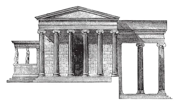 Erechtheum Com Pandrosium Pertencendo Tempo Diretamente Templo Duplo Estilo Jônico —  Vetores de Stock