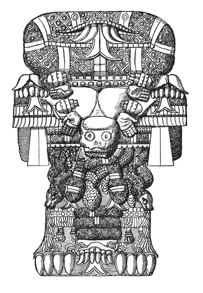 Teoyaomiqui God Aztec Mythology Vintage Line Drawing Engraving Illustration — Wektor stockowy