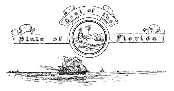 Sello Los Estados Unidos Florida Con Barco Ironside Fondo Granjero — Vector de stock