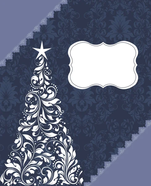 Biglietto Natale Vintage Con Decorato Elegante Retrò Disegno Floreale Astratto — Vettoriale Stock