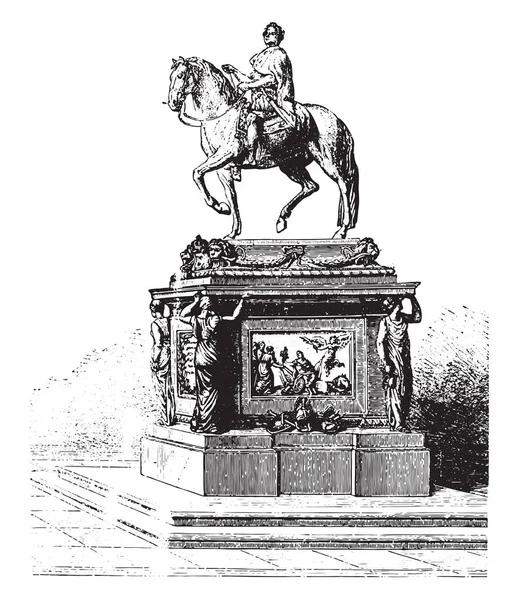 Statue Louis Bouchardon Érigée Sur Place Concorde Illustration Gravée Vintage — Image vectorielle