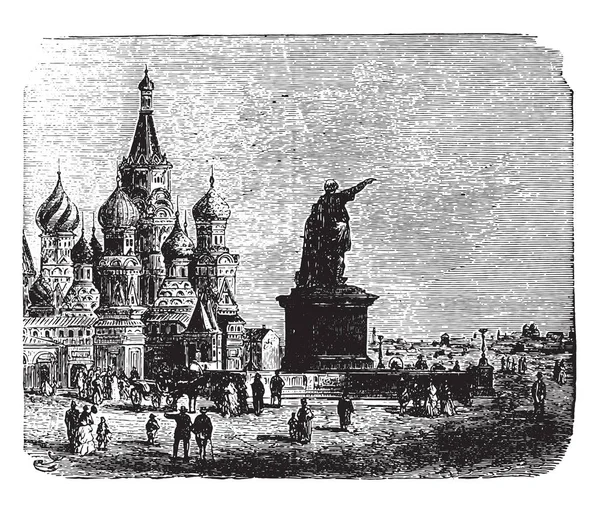 Church Basil Moscow Vintage Engraved Illustration Industrial Encyclopedia Lami 1875 — Stock Vector