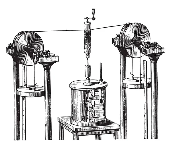 ジュール ヴィンテージの刻まれた図 熱の仕事当量を決定するための装置 産業百科事典 1875 — ストックベクタ