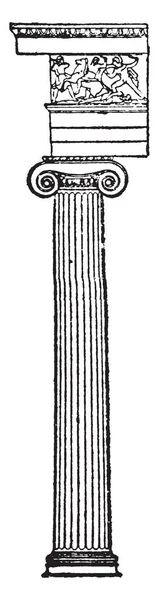 Ionische Säule Mitte Jahrhundert Ionisch Volutes Capital Vintage Line Drawing — Stockvektor