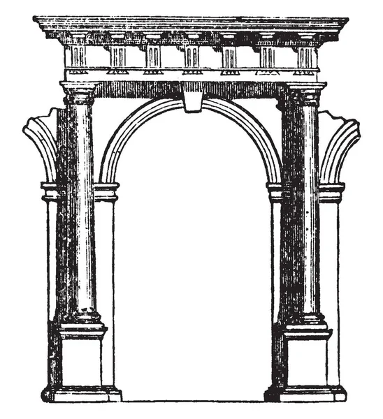 Doric Arcade Colonne Doric Passage Dessin Ligne Vintage Illustration Gravure — Image vectorielle