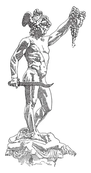 Este Marco Hay Una Estatua Hombre Que Tiene Una Espada — Vector de stock