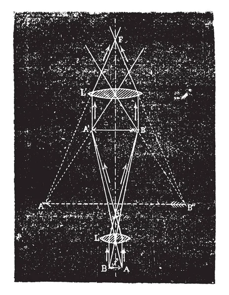 Marché Des Faisceaux Lumineux Microscope Composé Illustration Gravée Vintage Encyclopédie — Image vectorielle